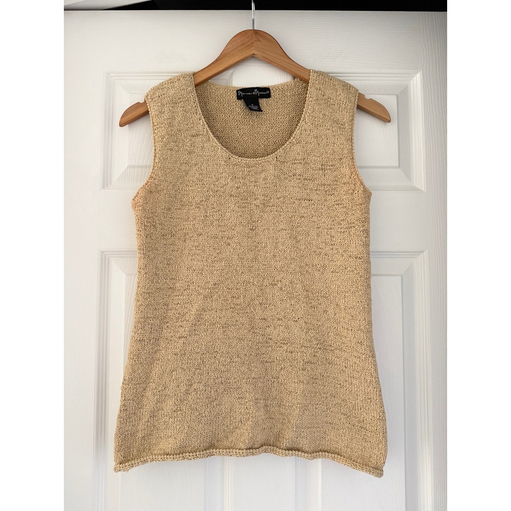 Vintage Womens Woven Knit Sleeveless Textured Blouse Coastal Cottage